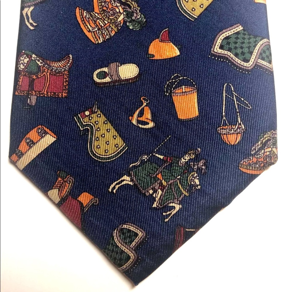 Salvatore Ferragamo Blue Horse Equestrian Necktie 100% Silk Italy 3.5” Wide - Picture 1 of 12